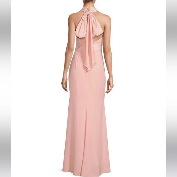 Eliza J
Satin Crisscross Halter Neck Pleated Waist Sheath Gown - Picture 2 of 8